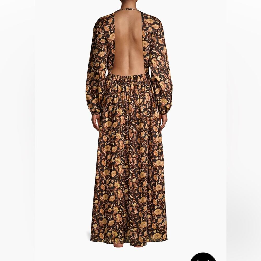 Matteau Puff Sleeve Open Back Orange Floral Maxi Dress - Picture 8 of 13